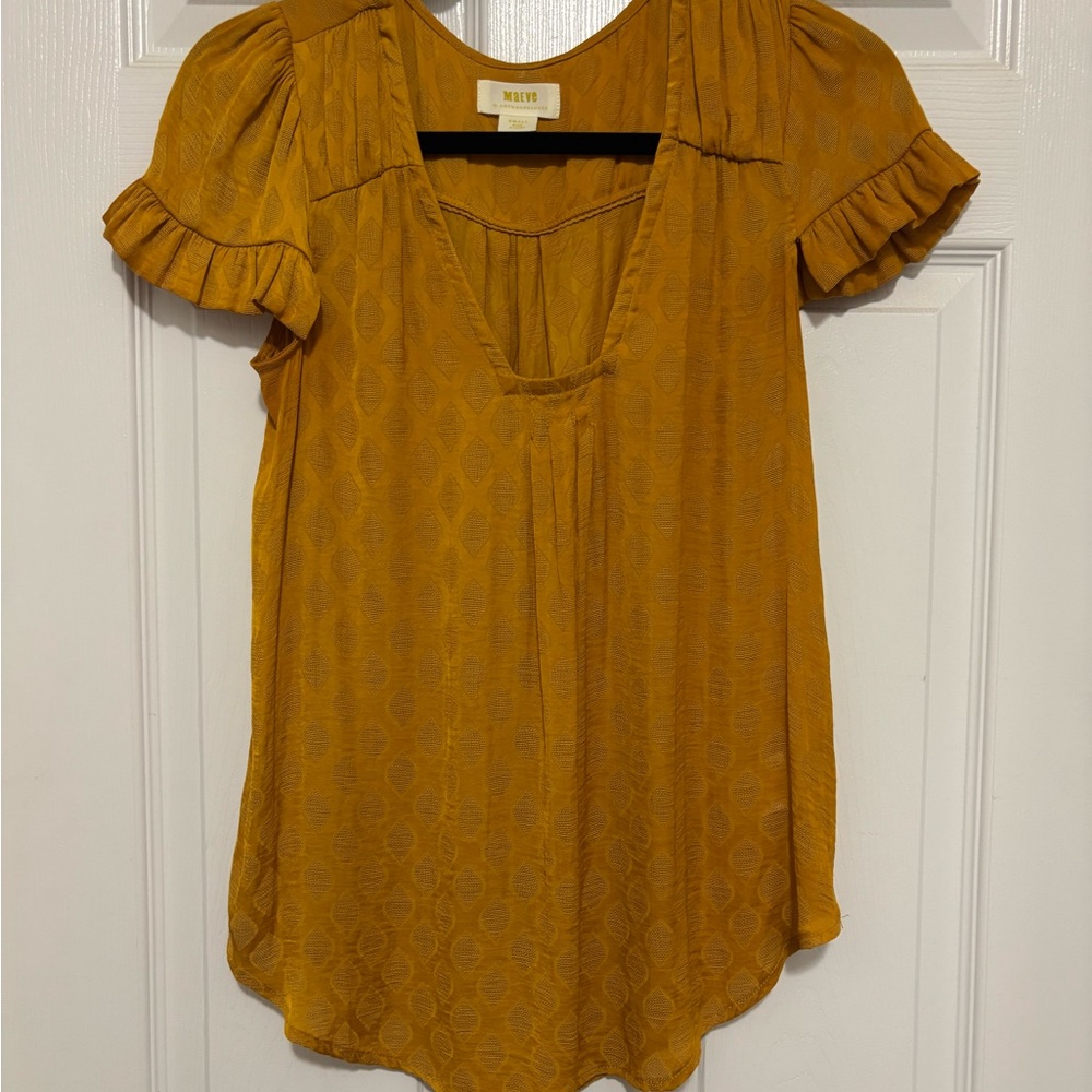 Anthropologie Maeve Golden Blouse with Ruffled Sleeves - Small